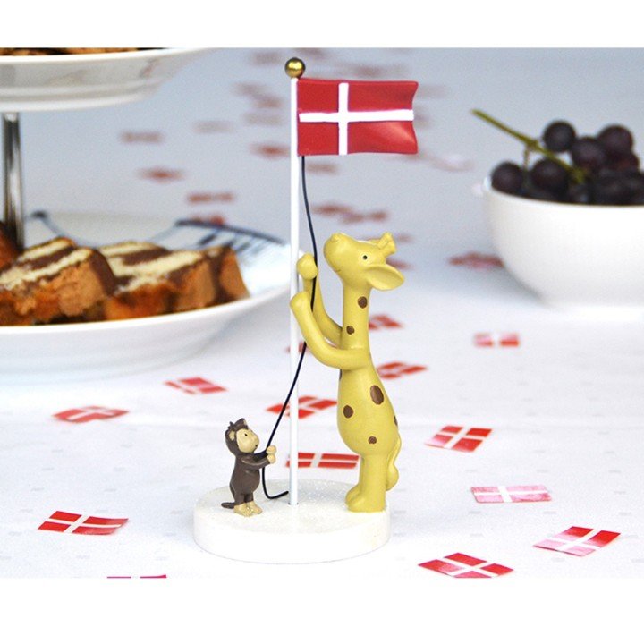 Sødt Bordflag med Giraf og Abe og gravering