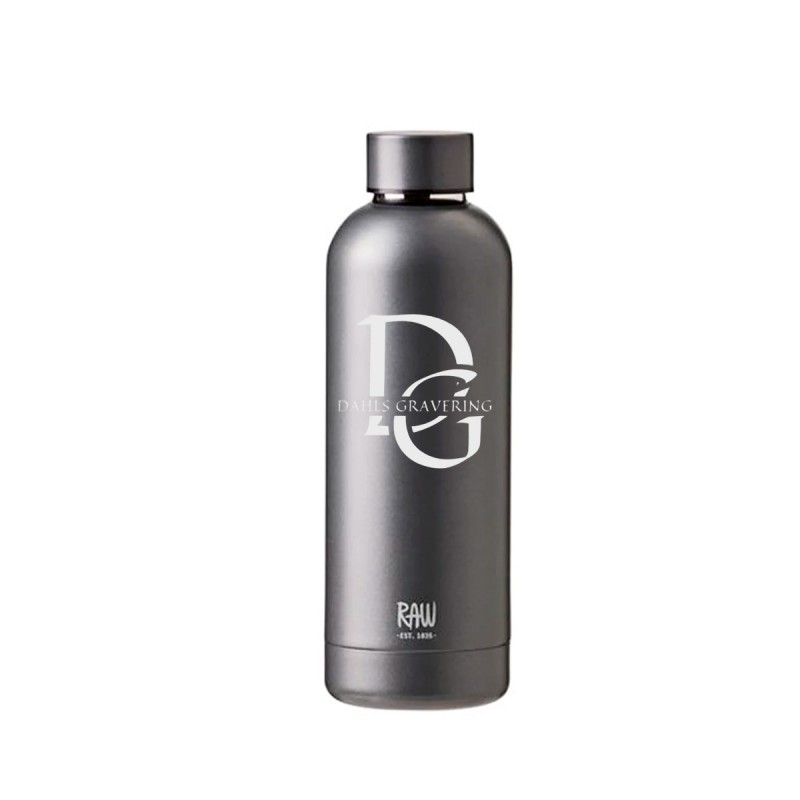 RAW TO GO termoflaske metallic dark grey firmagaver med logo