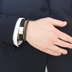 Nordahl Andersen Sort flette læderarmbånd 19 cm