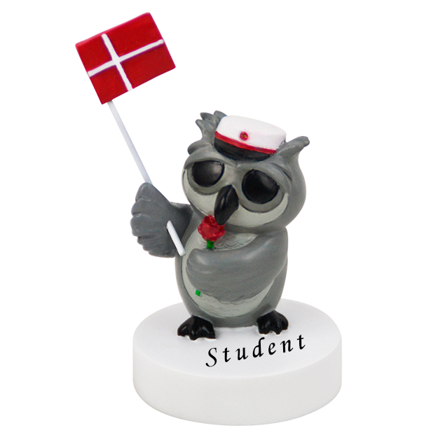 Kids by Friis Ugle med rød rose og rød studenterhue