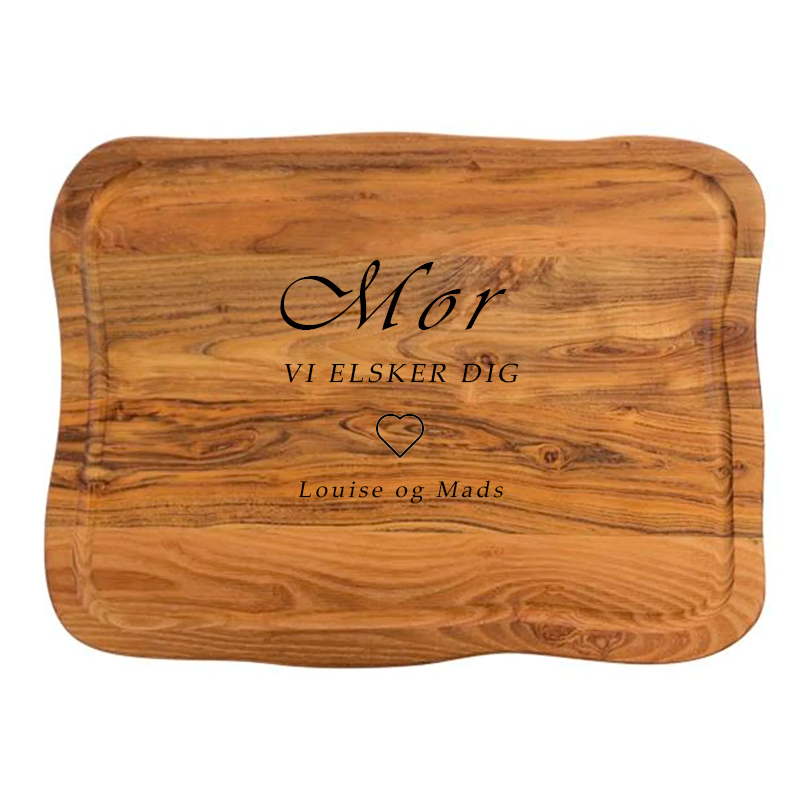 Skærebræt med gravering til verdens bedste mor - 45 x 33 x 2 cm - RAW Teak