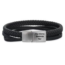 Scrouples FORCE Læderarmbånd sort 3 rækker m. stål rem