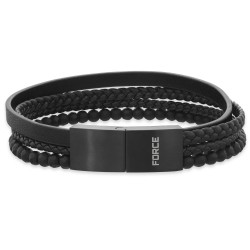 Force armbånd 4 rk sort læder sort stål lås