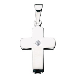 Dahl Kors buet sølv 10 x 15 mm m. zirk. vedhæng inkl. kæde