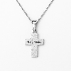 Dahl Kors buet sølv 10 x 15 mm m. zirk. vedhæng inkl. kæde