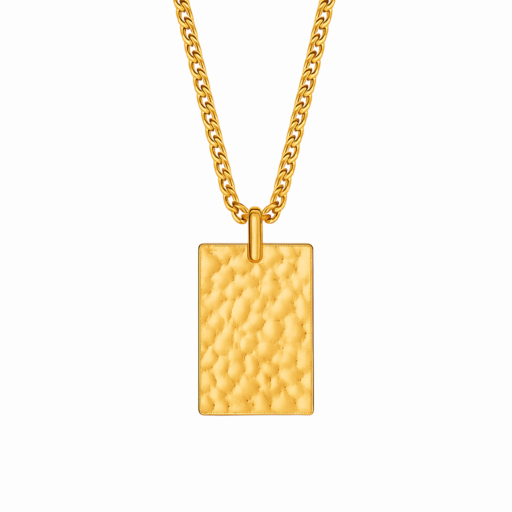 Son of Noa Dogtags med hamret overflade forgyldt stål inkl. kæde