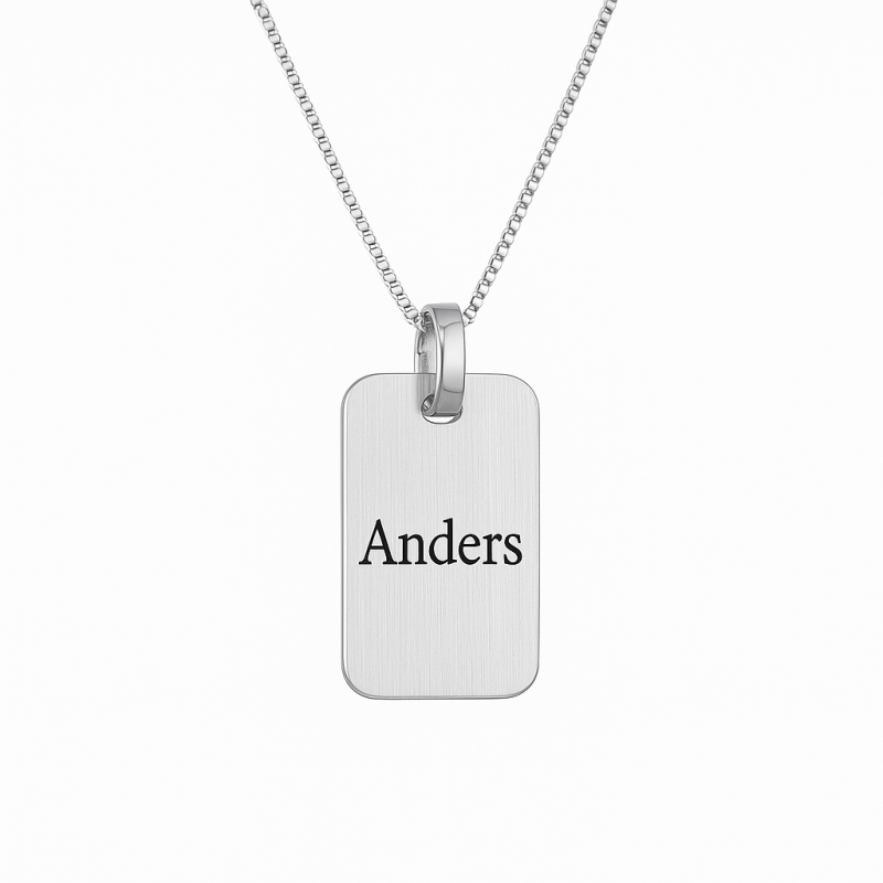 Dahl Dogtag massiv sølv 19 x 30 mm inkl. kæde