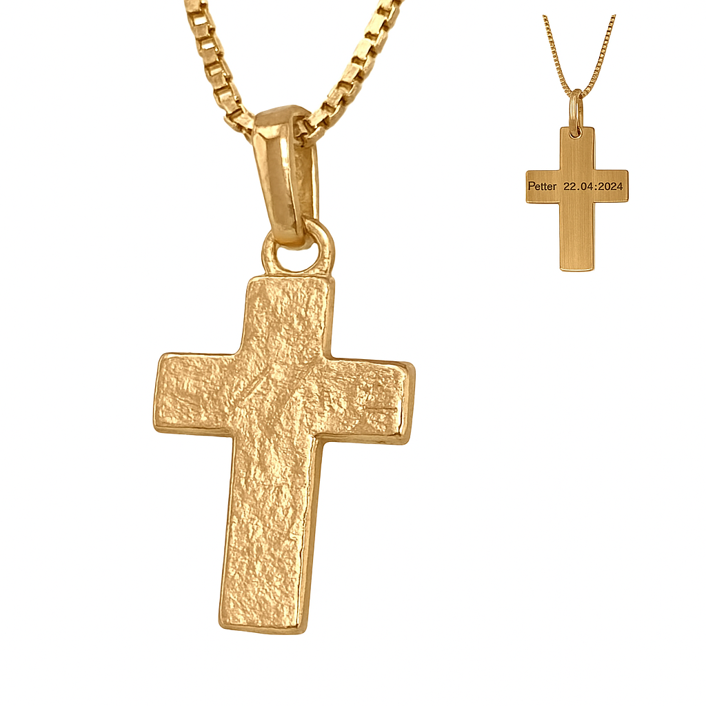 Dahl 8 kt kors 10 x 15 mm vedhæng inkl. kæde