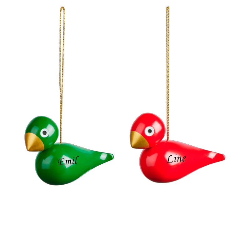 Kay Bojesen Julefugle Rød & Grøn, 2 stk.