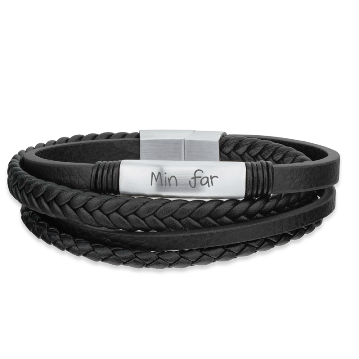 Personligt læderarmbånd med 4 rækker og gravering