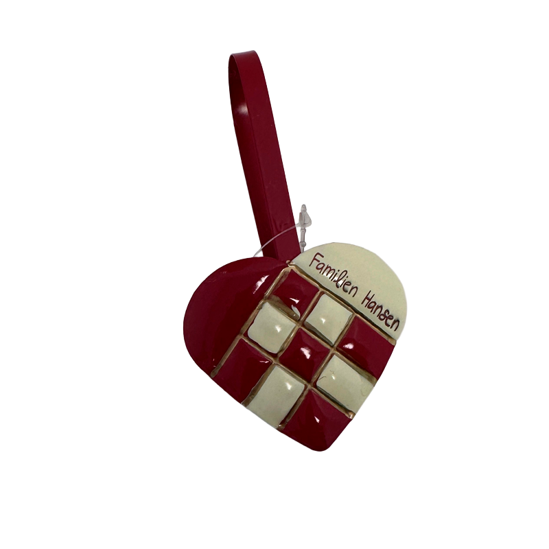 Julehjerte i metal 13 cm - fast gravering ( Familien Hansen )