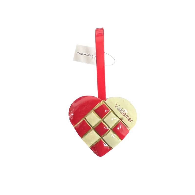 Julehjerte i metal 13 cm - fast gravering (Maiken)