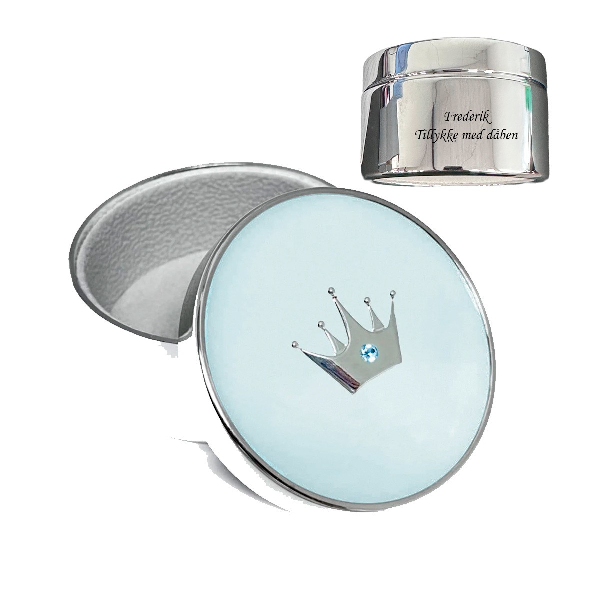 Nordahl Andersen Forkromet smykkeskrin m. krone/lyseblå