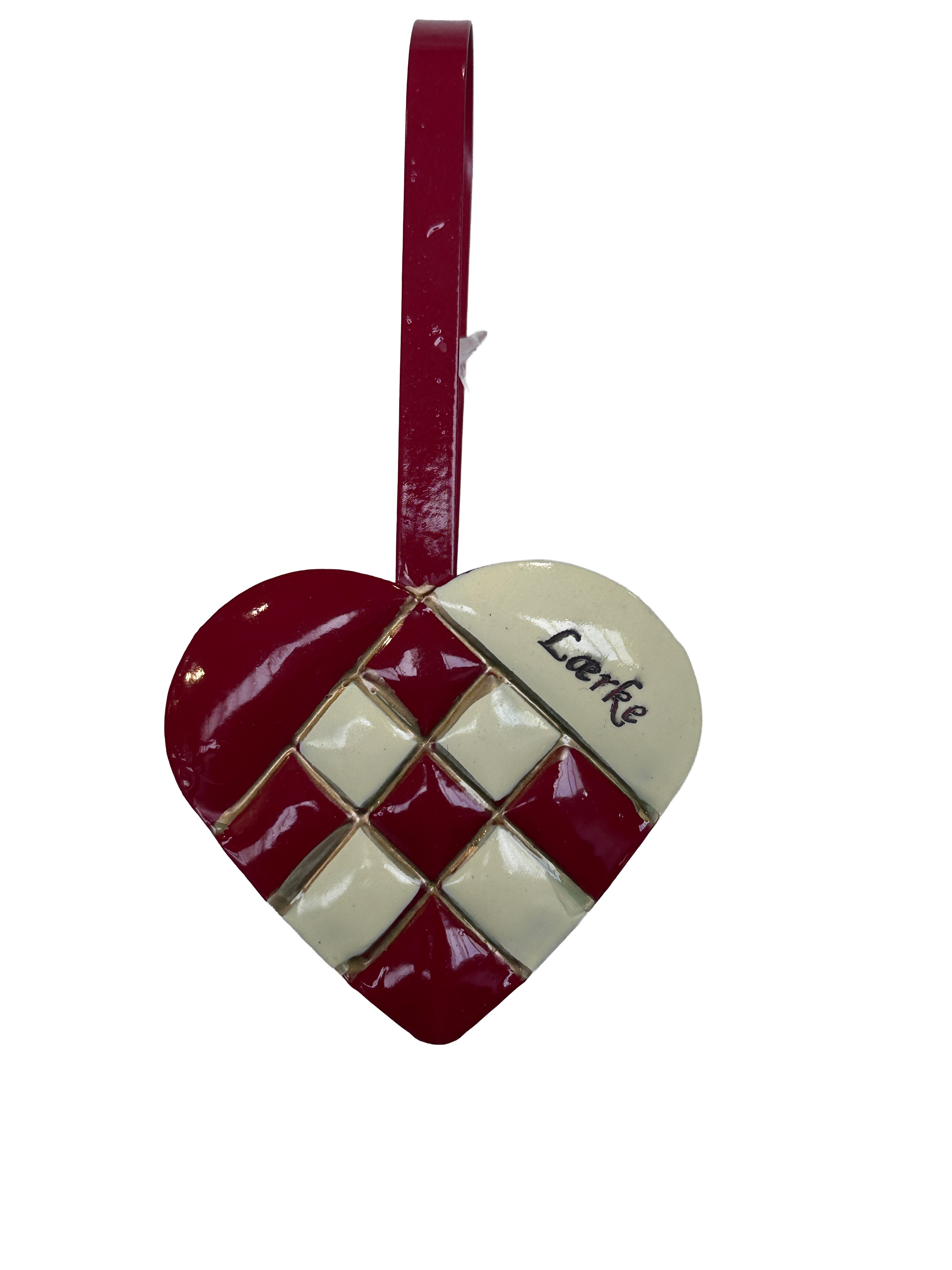 Julehjerte i metal 13 cm - fast gravering (Lærke)