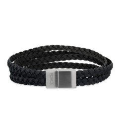 Scrouples FORCE Læderarmbånd sort 3 rækker m. stål rem