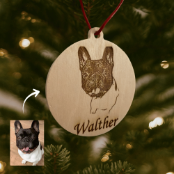 Træ julekugle med billede og tekst