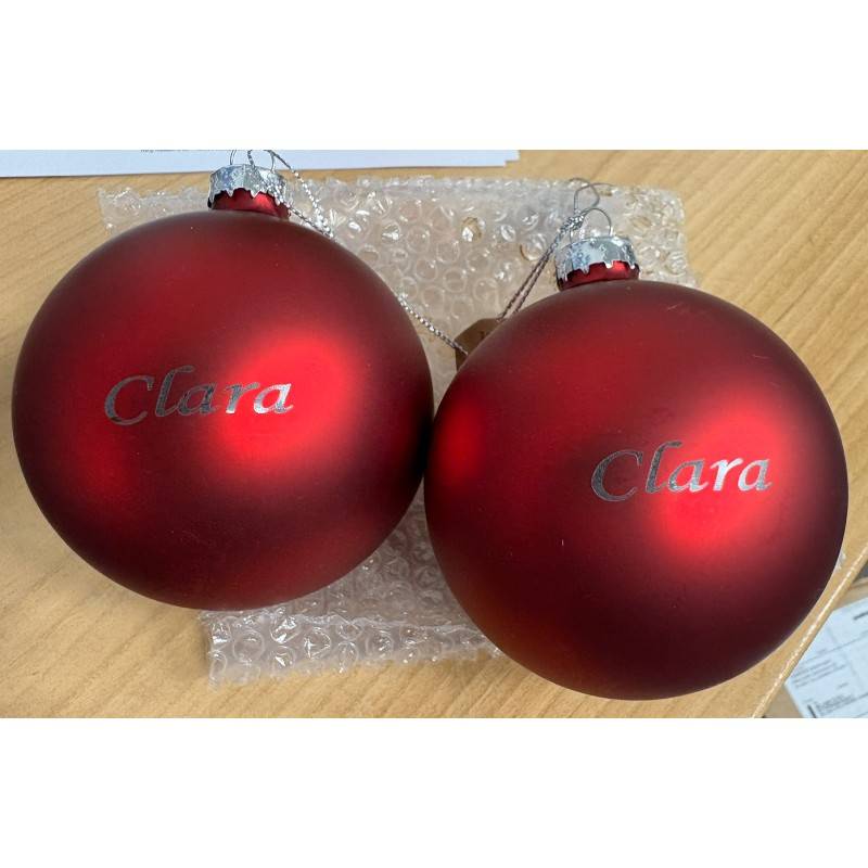 Julekugler Rød mat " Færdig graverede Clara " 2 stk