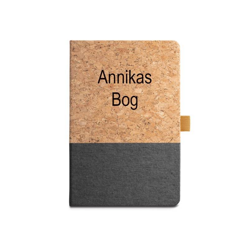 A5 notesbog i kork og med linjeret sider - Grå stof