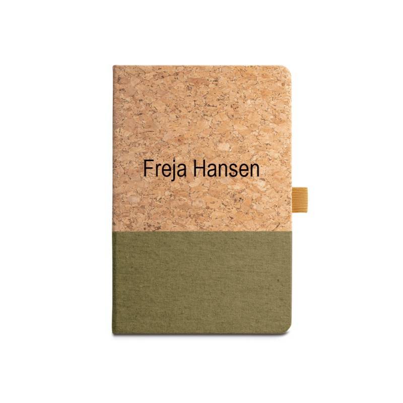 A5 notesbog i kork og med linjeret sider - Grøn stof