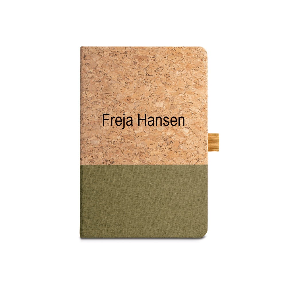 A5 notesbog i kork og med linjeret sider - Grøn stof