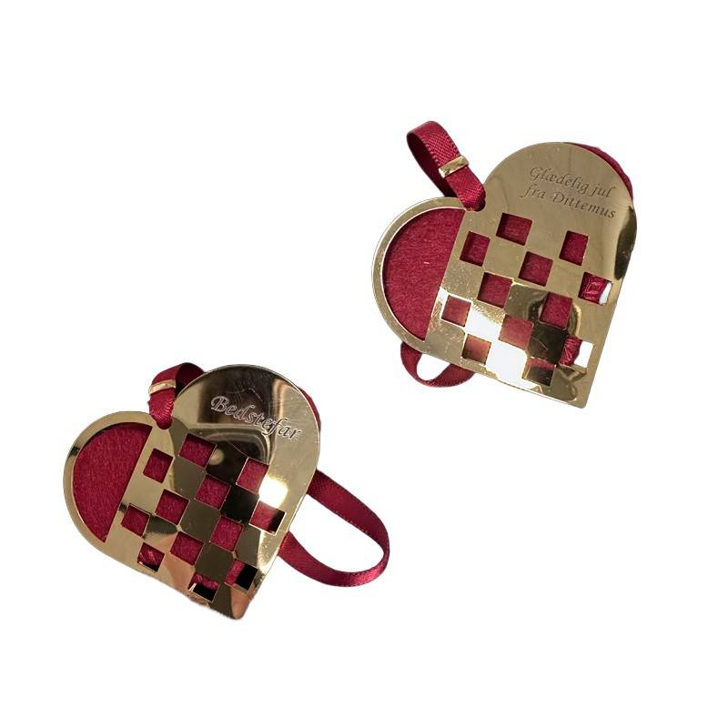 H. C. Andersen flettet julehjerte mini 5 cm " FÆRDIG GRAVEREDE GLÆDELIG JUL "