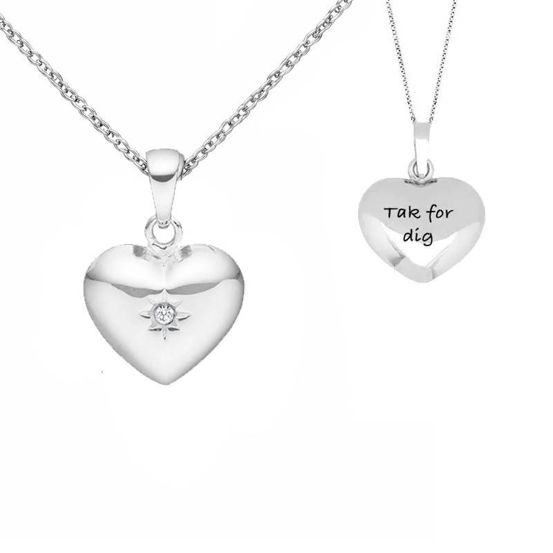 Nordahl Andersen hjerte m. zirkon sølv vedhæng inkl. kæde 13 x15 mm