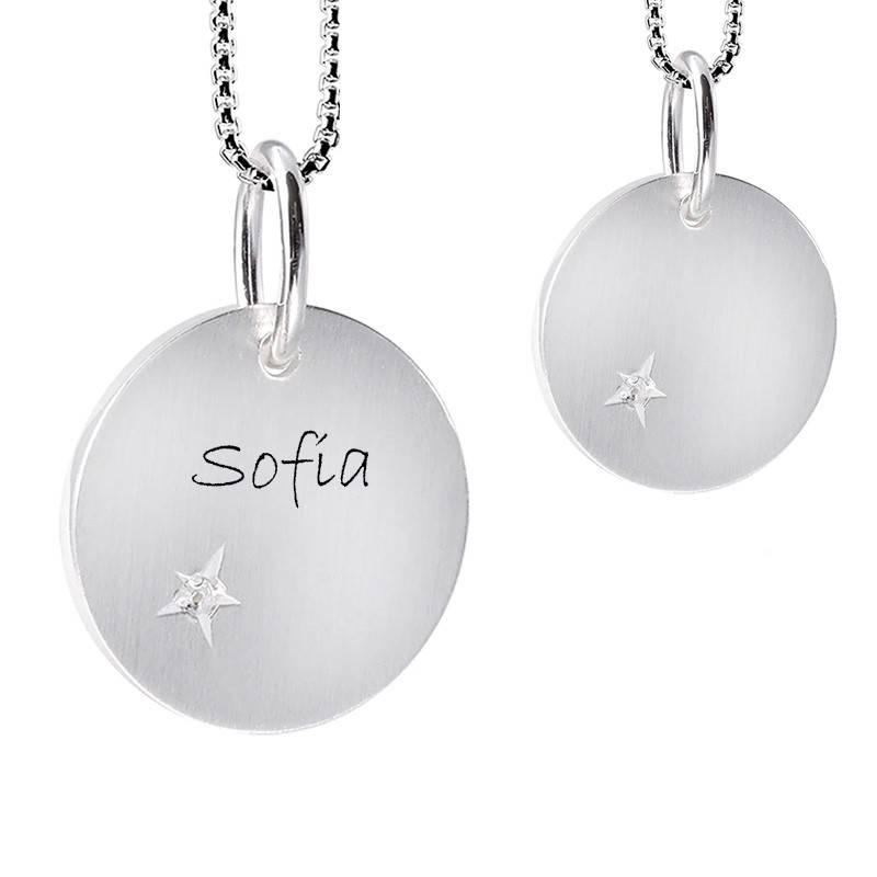 Dahl Lovetag med stjerne diamant 15 mm sølv vedhæng inkl. kæde