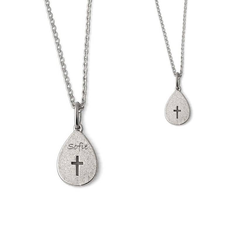 Scrouples Dråbe vedhæng med kors sølv inkl. kæde
