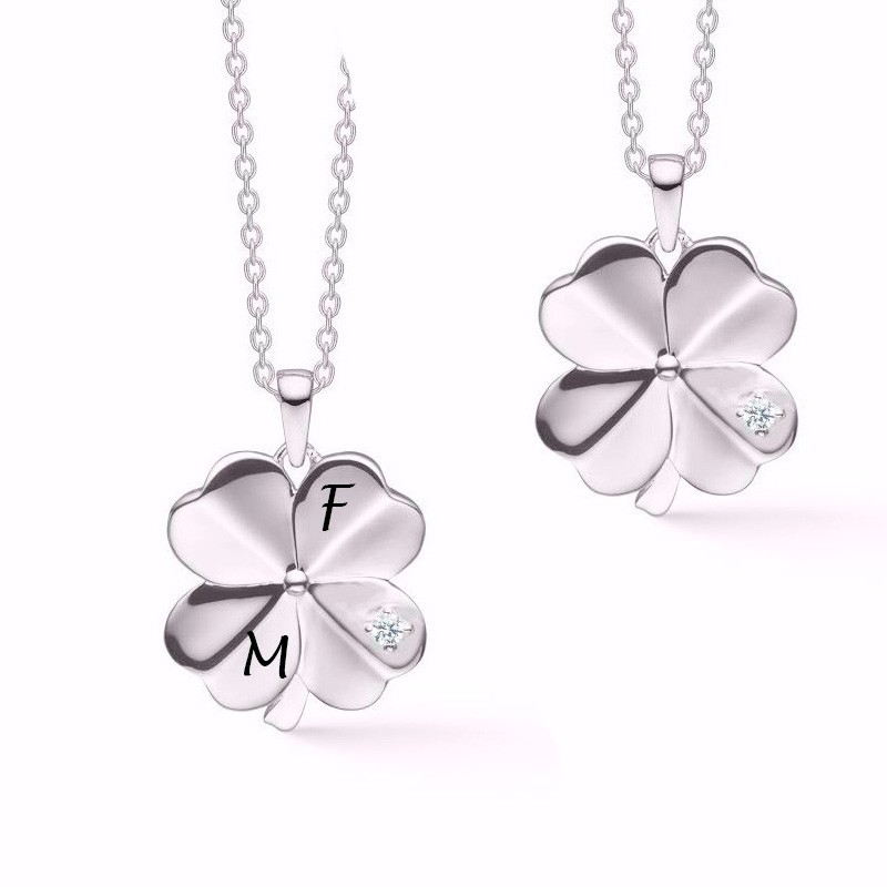 Guld og sølv design firkløver vedhæng stor  inkl. kæde