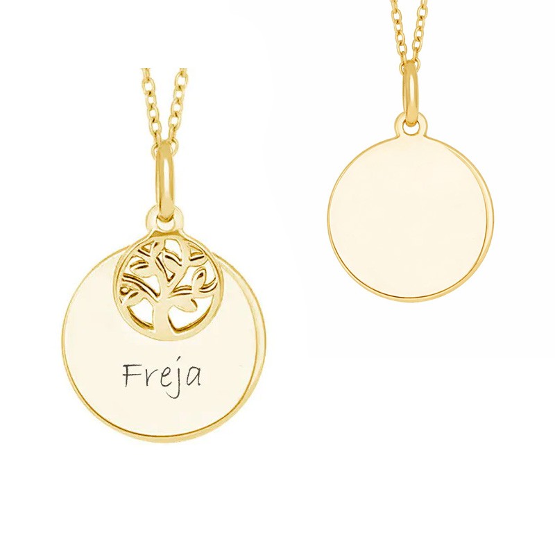 Nordahl Andersen Lovetag med livets træ sølv forgyldt vedhæng inkl. kæde