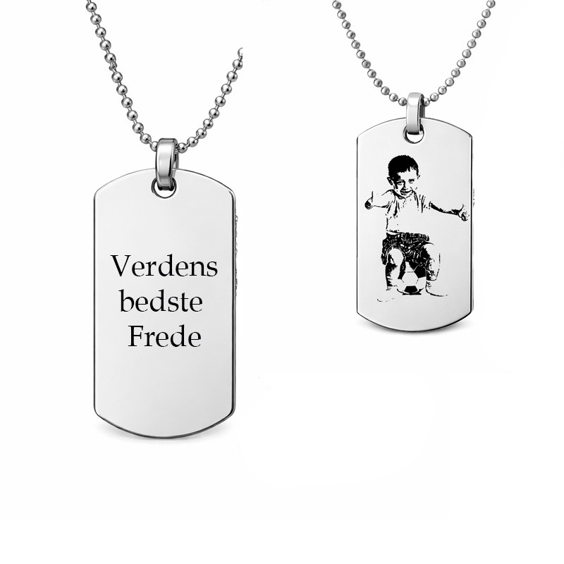 Dogtags stål 30 x 50 mm med indgraveret billede