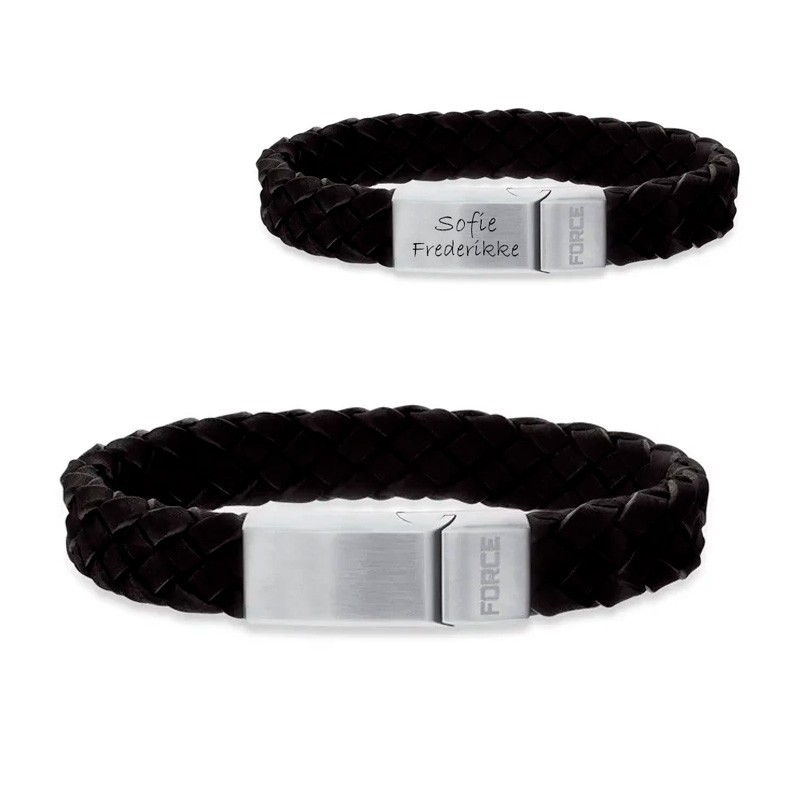 Scrouples FORCE Læderarmbånd sort flettet 13 mm. stål rem