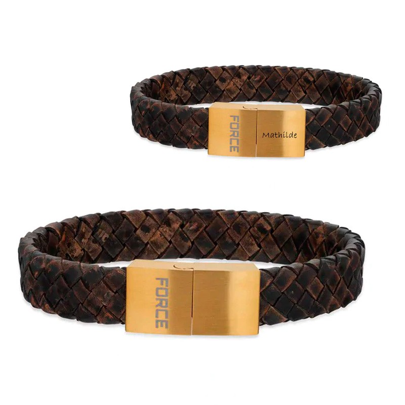 Scrouples FORCE Læderarmbånd brun flettet m. forgyldt stålspænde