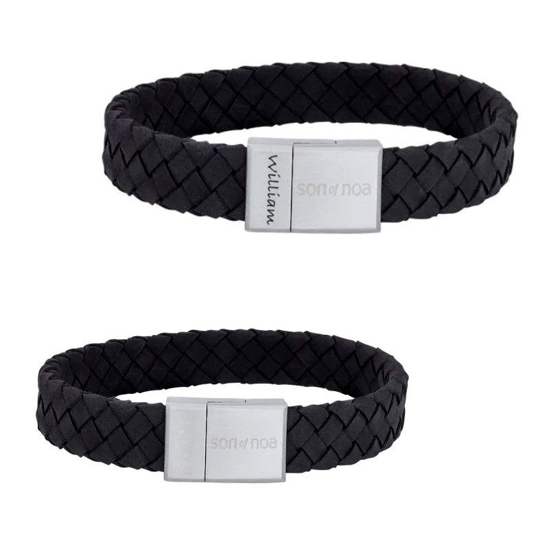 Nordahl Andersen Sort flette læderarmbånd 21 cm