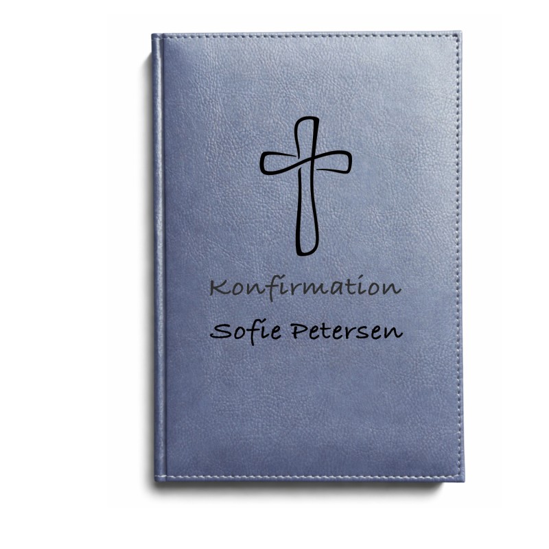 Gæstebog blå til konfirmation uden linjer 17,5 x 24,5 cm