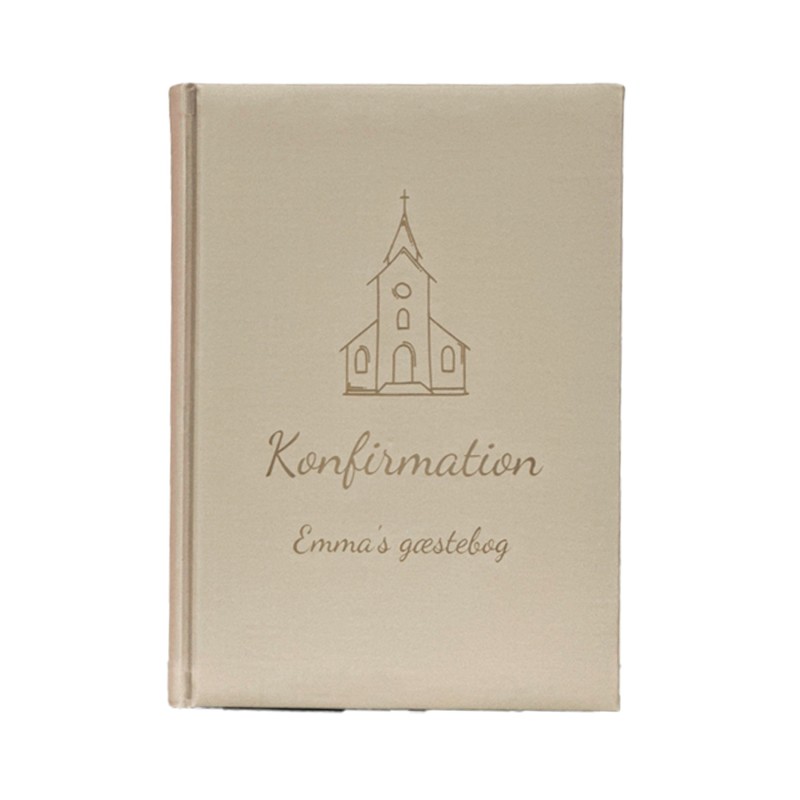 Gæstebog Beige til konfirmation med linjer 17,5 x 24,5 cm