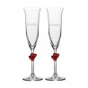Champagneglas med røde hjerter på stilk - perfekt til bryllup