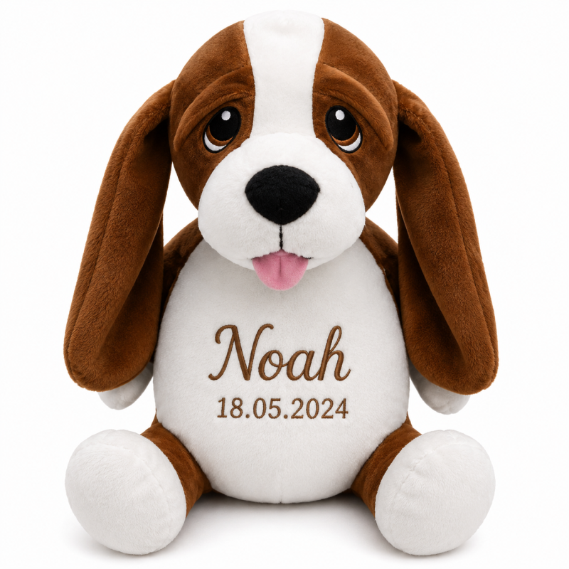 Broderings Bamse med navn - Hund - 40 cm