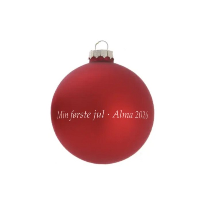 Min første jul julekugle, rød mat | Gratis gravering