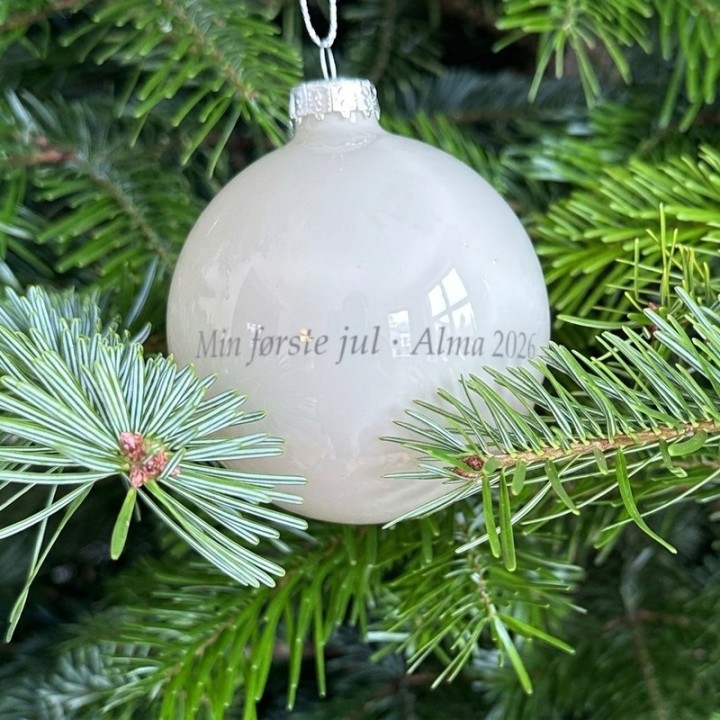 Min første jul julekugle, hvid blank | Gratis gravering