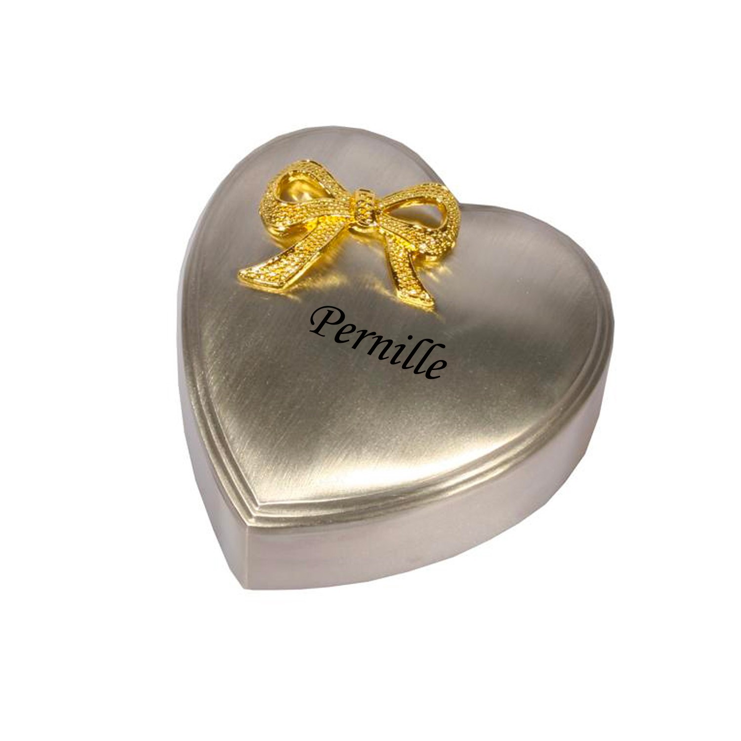 Nordahl Andersen Hjerte smykkeskrin m. sløjfe 8 x 8 cm fortinnet