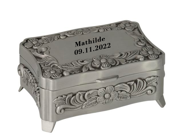 Nordahl Andersen Smykkeskrin m. blomster Tin lille