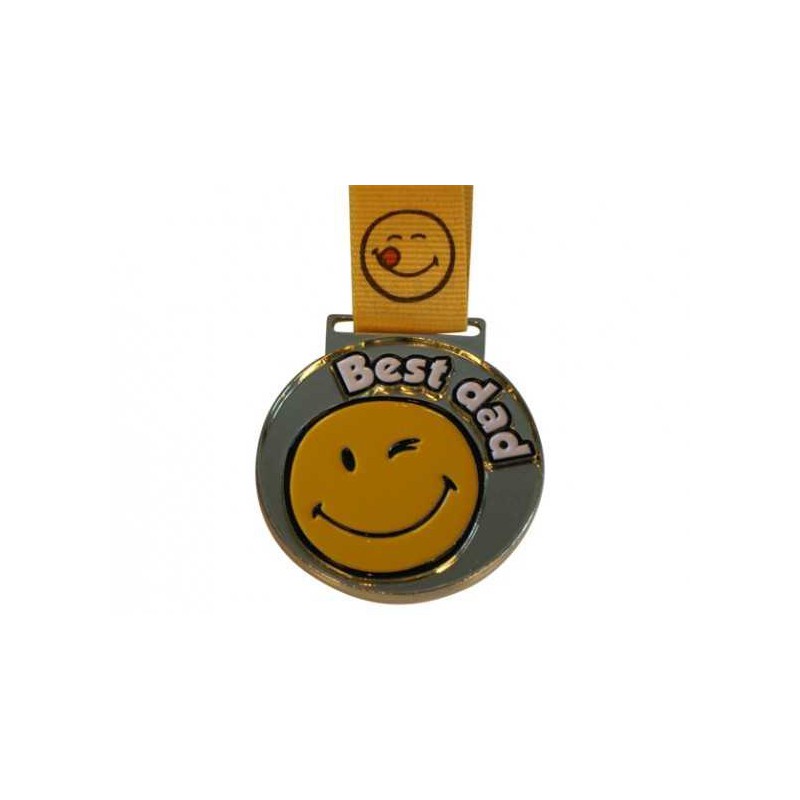 Billede af "Best dad" smiley medalje 50 mm Guld