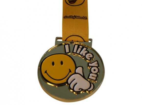 "I like you" smiley medalje 50 mm Guld