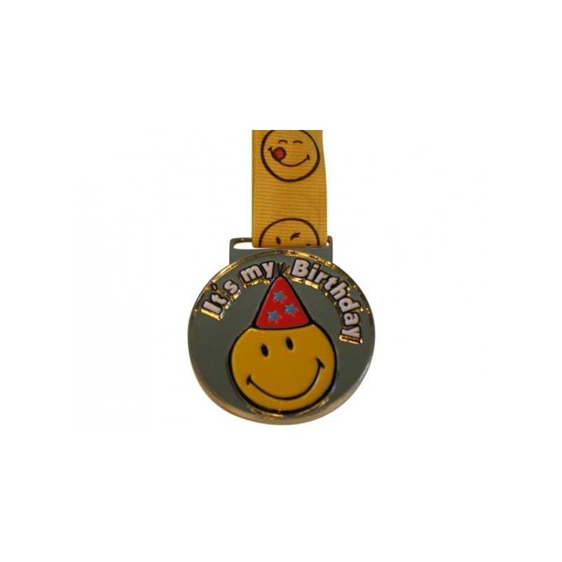 "It's my Birthday" smiley medalje 50 mm Guld