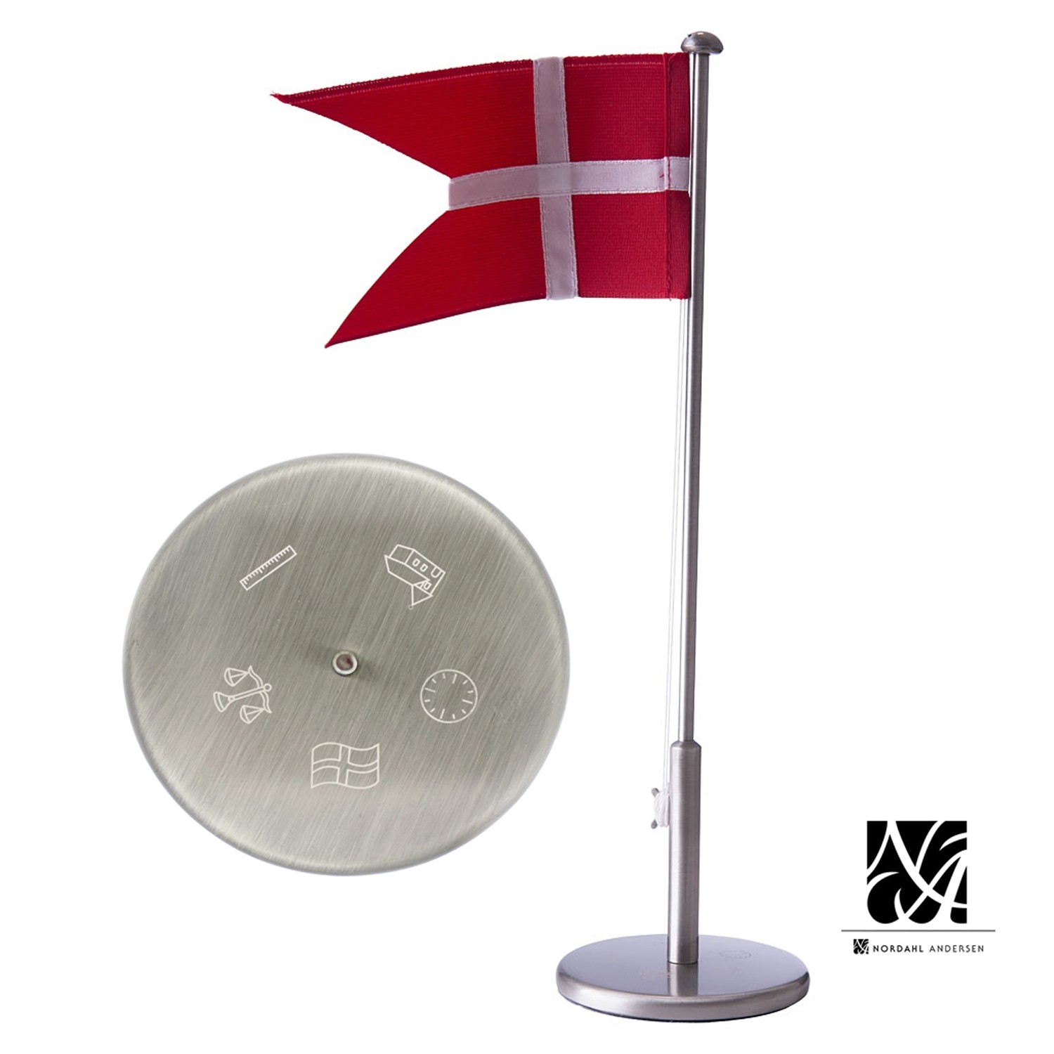 Nordahl Andersen Bordflag med dåbsmotiver 30 cm fortinnet