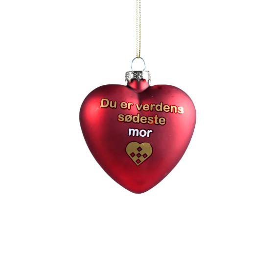 Julekugle Hjerte - "Du er verdens sødeste Mor" - Rød mat