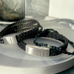 Scrouples FORCE Læderarmbånd sort 3 rækker m. stål rem