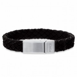 Scrouples FORCE Læderarmbånd sort flettet 13 mm. stål rem