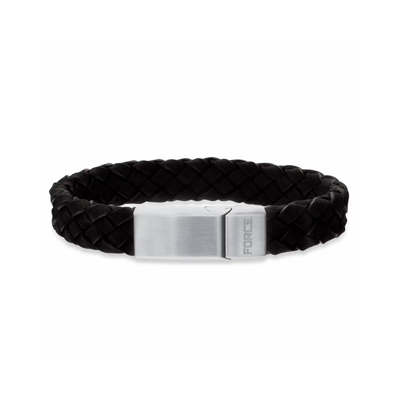 Scrouples FORCE Læderarmbånd sort flettet 13 mm. stål rem